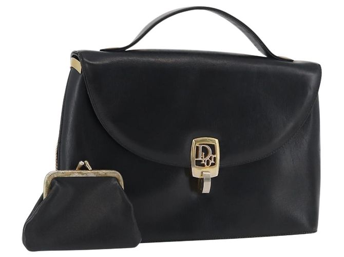 Borsa Christian Dior in pelle di vitello nera e oro Auth 176736 Nero D'oro