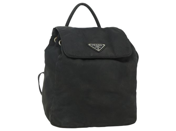 PRADA Backpack Nylon Black Silver Auth bs34471 Silvery