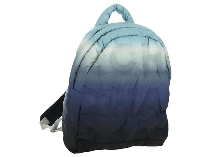 CHANEL Doudone Backpack Nylon Blue Silver CC Auth mr2366SAM Silvery