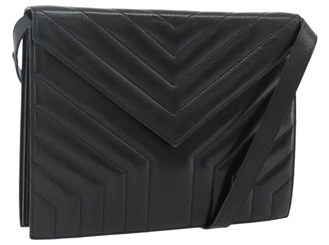 SAINT LAURENT Bolsa de Ombro Couro Preto Prata Auth 176228
