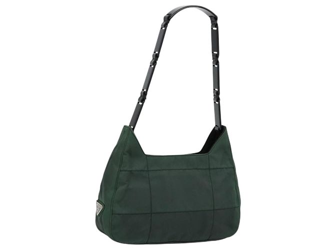 PRADA Schultertasche aus Nylon Grün Silber Authentisch bs34473