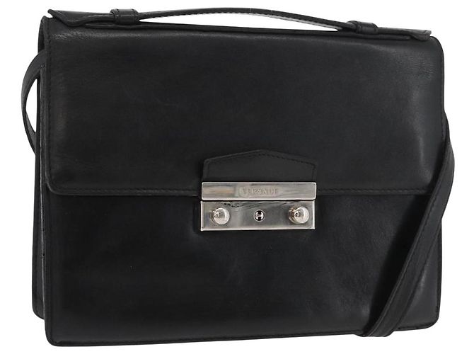 Borsa a Spalla in Pelle Nera e Argento VERSACE Auth bs34660 Nero