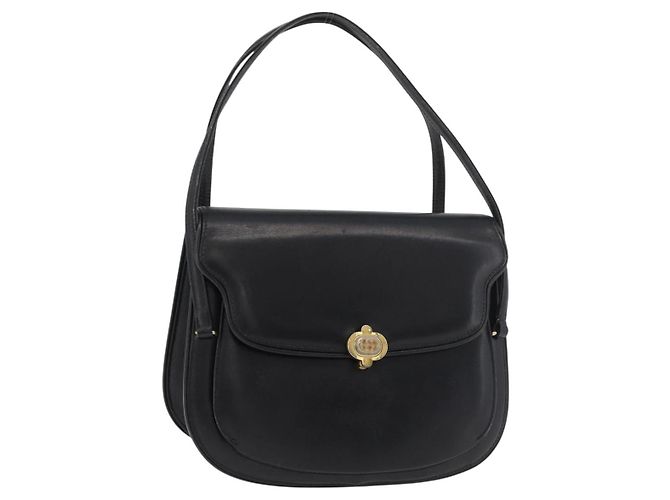 Borsa a mano GUCCI in pelle nera e oro Auth ep14155 Nero D'oro