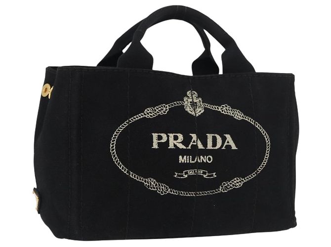 PRADA Sac à main Canapa PM en toile noir et or Auth 175050SAM Doré