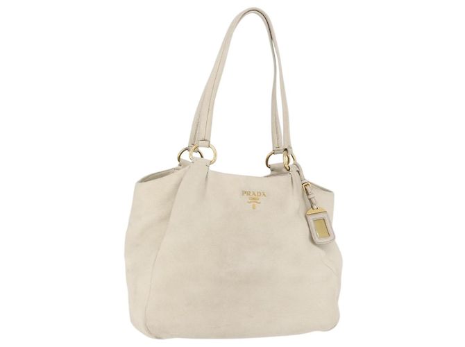 Prada Tote Bag aus Leder Elfenbein Gold Auth 176345 Golden Roh