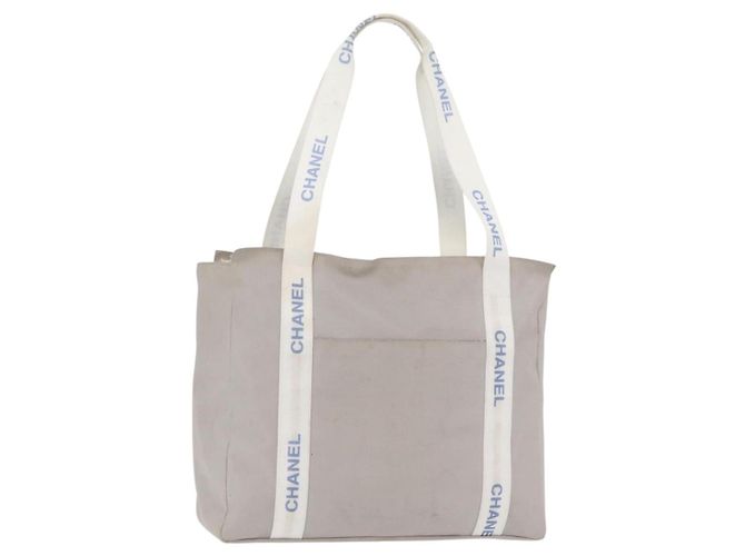 CHANEL Tote Bag Canvas Grau Silber CC Auth BA12334 Braun