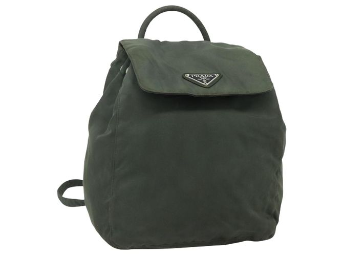 PRADA Backpack Nylon Silver Khaki Auth 176690 Silvery