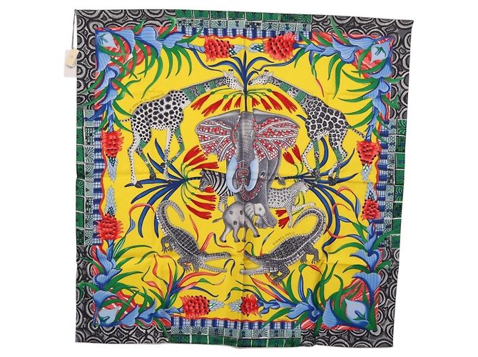 Hermès HERMES Sciarpa Carré 90 "LA MARCHE DU ZAMBEZE" Sete Multicolore Auth 176082V