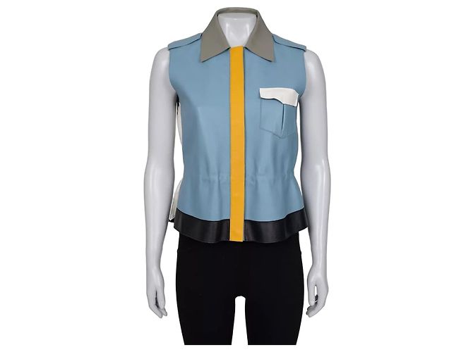 Fendi blauer Leder-Multicolor-Weste, Größe IT40/S, gebraucht