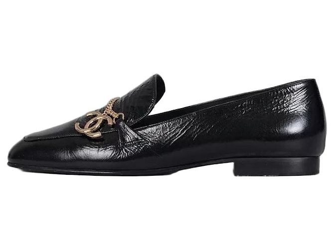Timeless Chanel Black Leather CC Logo Ballet Flats - Size 38.5 pre-owned