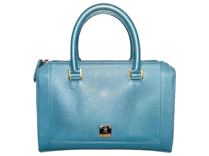 Bolsa de mão Tote MCM em couro - Teal Azul