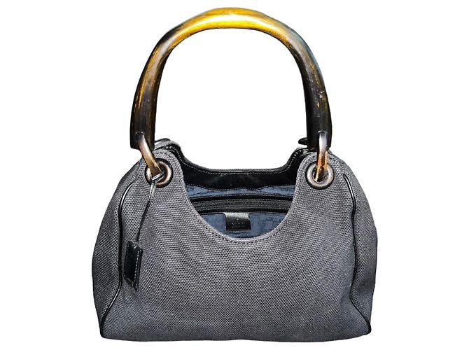Bamboo Gucci Bolsa de mão em lona preta com alça de bambu Preto