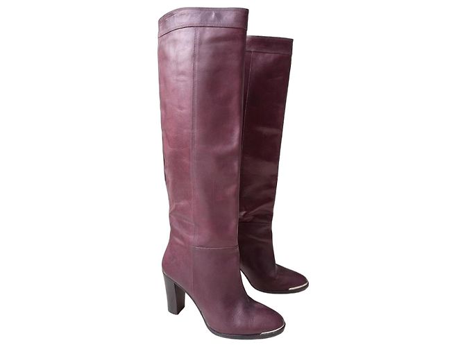 IRO Burgundy Leather Knee-High Boots Dark red