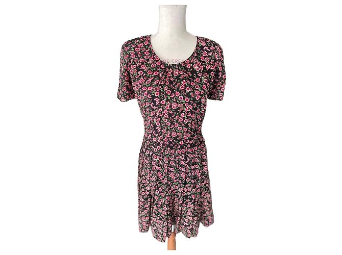 The Kooples Sommerkleid mit rosa und schwarzen Blumen Pink Grün