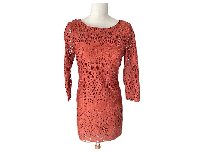 Autre Marque Vestido de renda laranja queimado Bordeaux