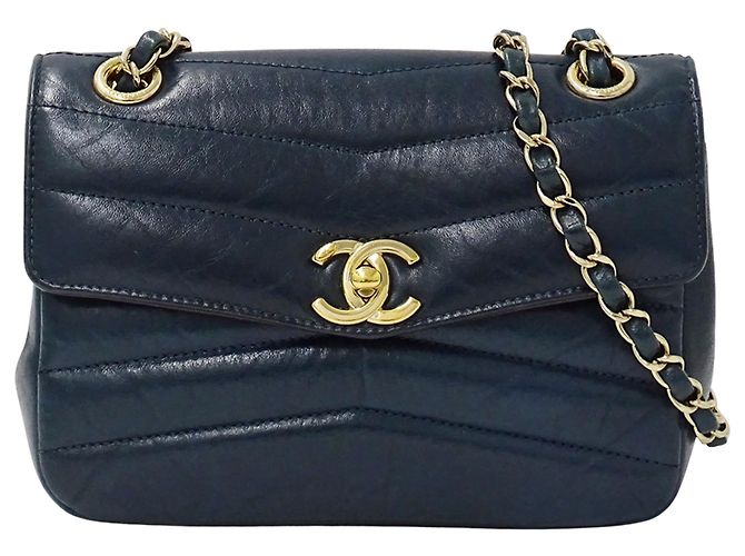 Sac à main en cuir bleu-vert Chanel Orange