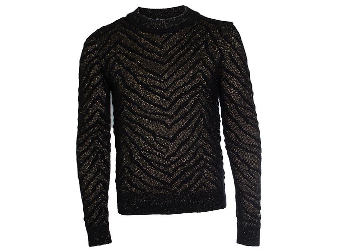 Saint Laurent, schwarzes und goldenes Jacquard-Pullover 2018 Mehrfarben