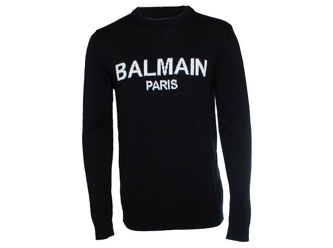 Balmain, Logo-Merino-Strickpullover in Schwarz 