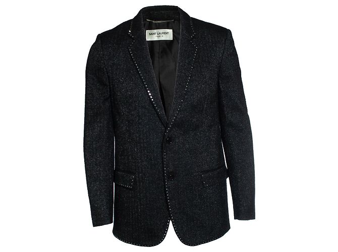 Saint Laurent, 19FW sequin embroidered trim blazer Grey