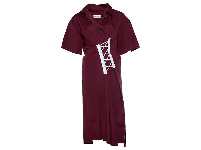 Popeline-Kleid mit Delick-Spitze von Dries van Noten Rot Bordeaux