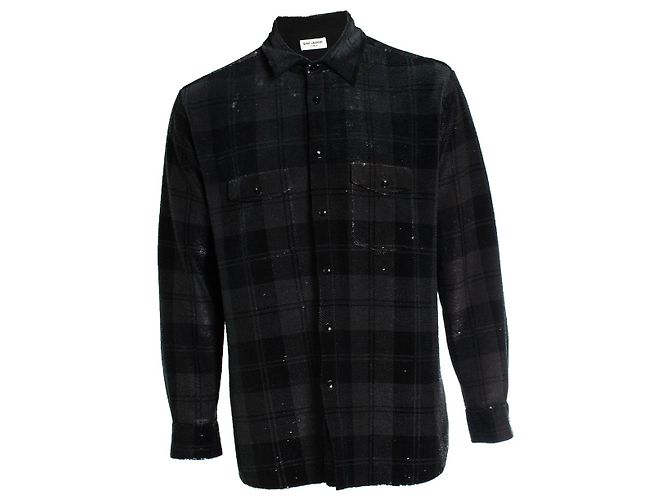 Camicia a paillettes a scacchi Saint Laurent 2018 Nero