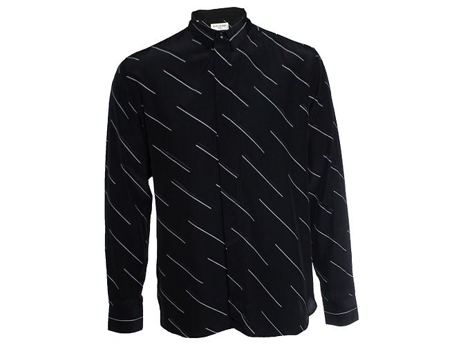 Saint Laurent, Schwarze Hemd mit diagonalen Streifen