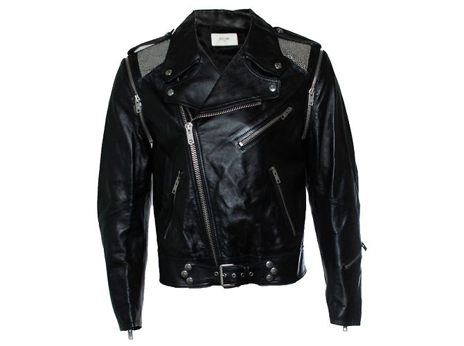 Céline Celine, Lederjacke mit Metallnetz Schwarz