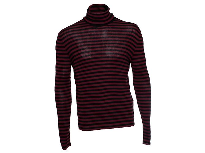 Saint Laurent, Maglione a righe in nero e bordeaux Multicolore