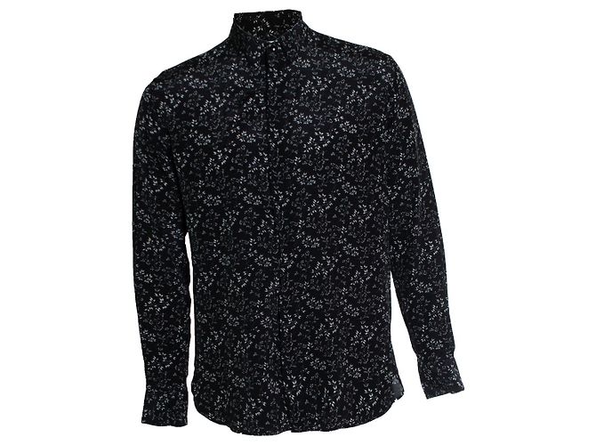 Camicia in seta nera con stampa floreale 2018 di Saint Laurent Nero