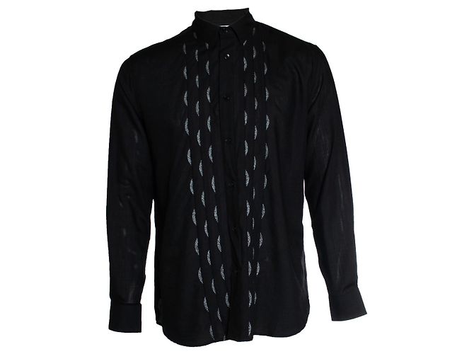 Saint Laurent, Camicia nera con colpi di lurex a mezzaluna Nero