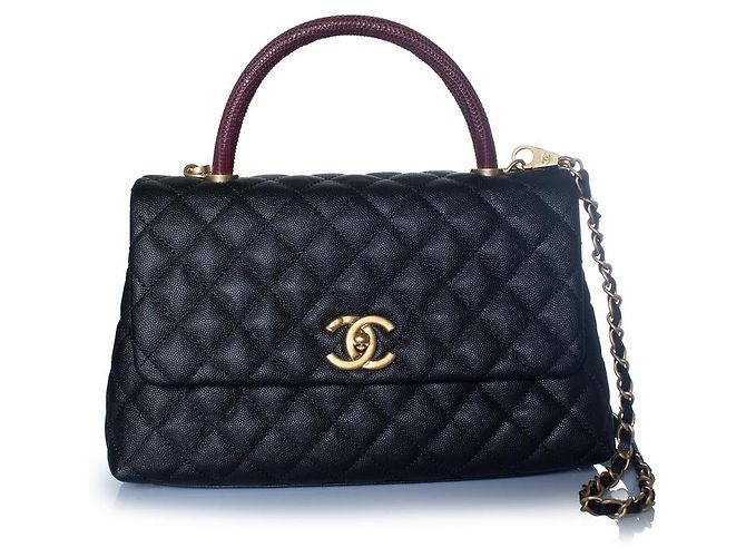 Chanel, borsa coco con manico in pelle caviar nera Multicolore