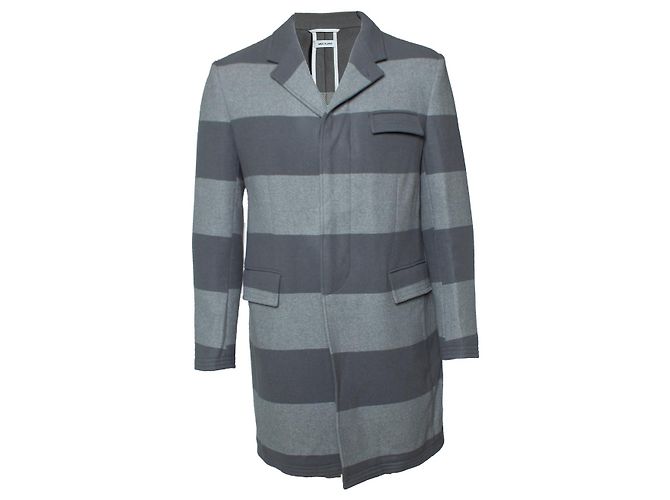 Thom Browne, striped wool coat in grey