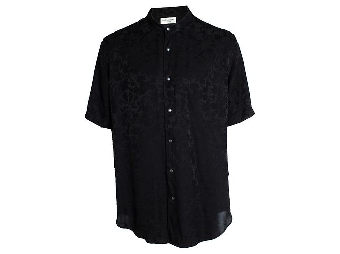 Camicia nera in seta a maniche corte con stampa floreale Saint Laurent Nero