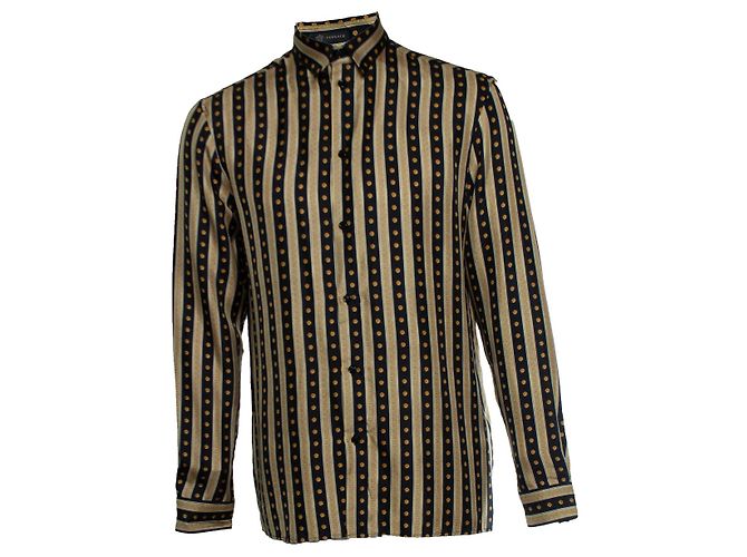 Camicia nera e dorata con stampa greca Versace Multicolore 