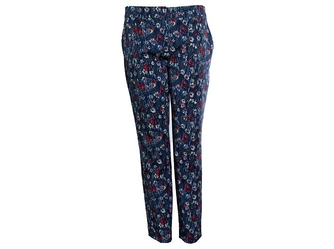 Prada, Pantaloni floreali e a righe in blu Multicolore