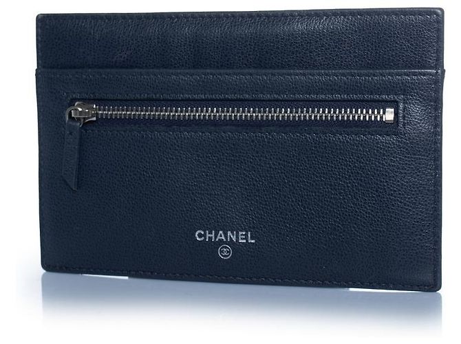 Chanel, blauer Leder-Reißverschluss-Geldbeutel mit Kartenfach