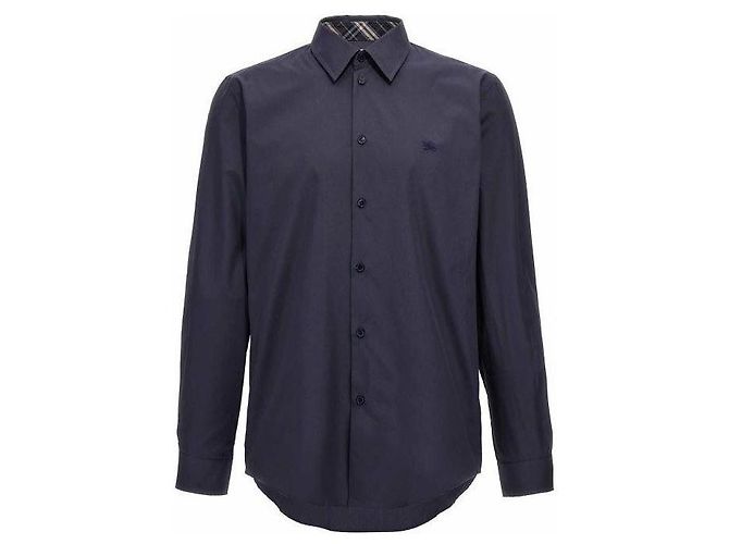 Burberry Camisa de algodón ajustada de manga larga Azul