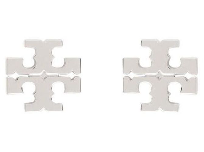 Tory Burch Pendientes de botón Logo Plata