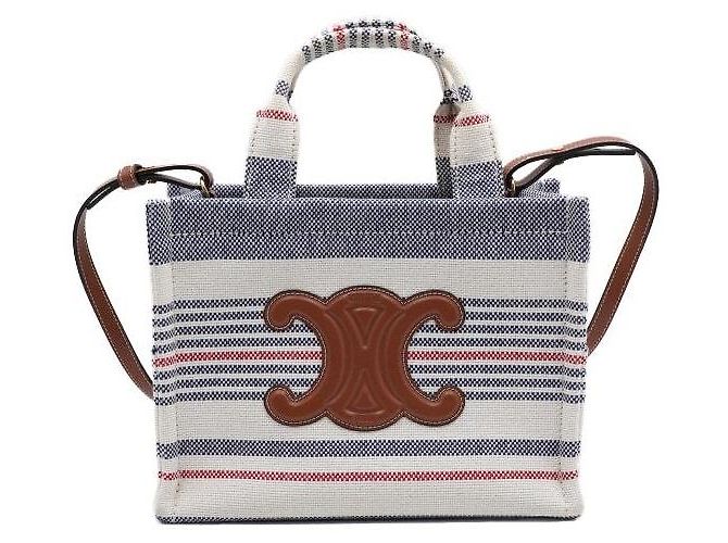 Cabas Céline Pequena bolsa tote e de ombro em lona listrada Multicor