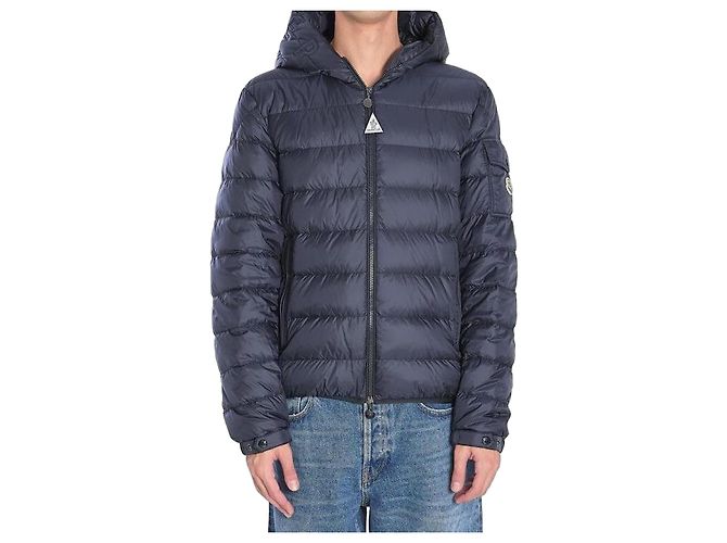 Moncler Giacca corta in piuma con cappuccio Najan Blu