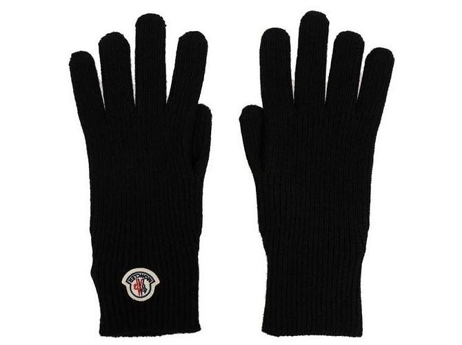 Moncler Luvas de lã com patch de logo Preto