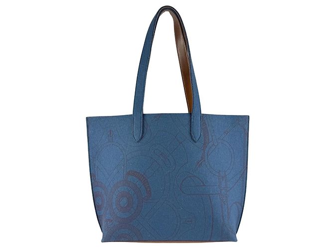 Hermès Hermes Karimi MM Felt Leather Shoulder Tote Bag Brown Blue