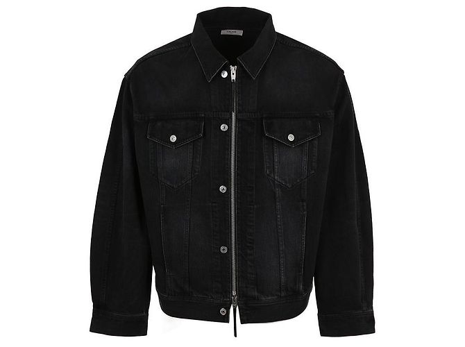 Céline Jaqueta trucker preta de algodão com corte solto Preto