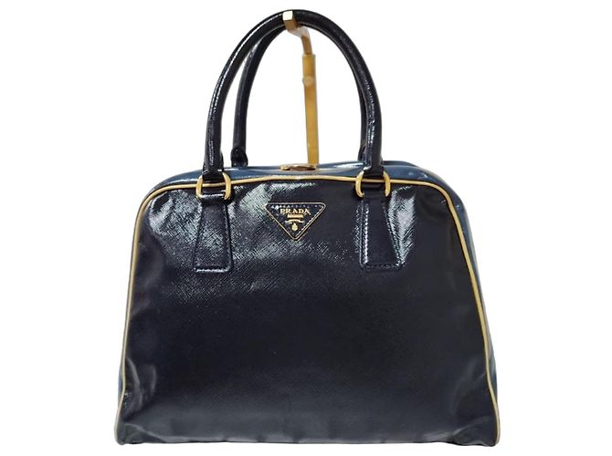 Borsa Pyramid in Vernice Saffiano Prada Blu Navy