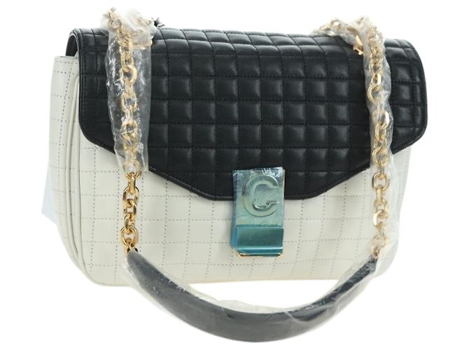 Céline Bolso de hombro Celine C Medium de cuero negro y dorado Auth mr2314SAV