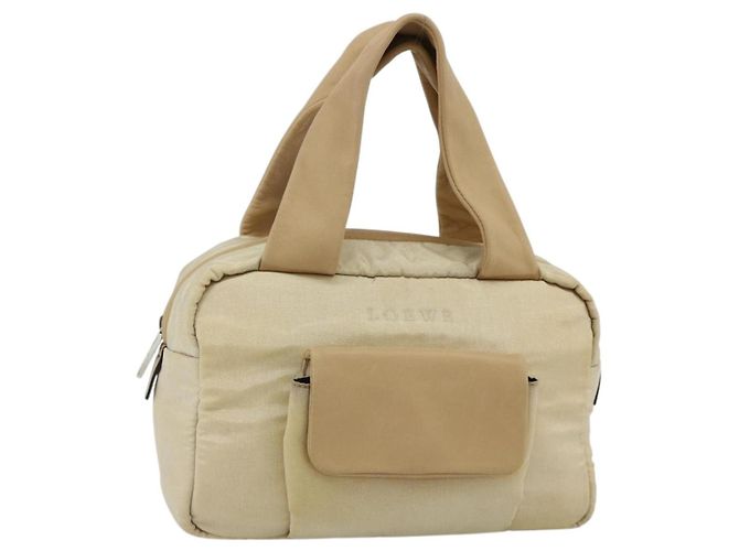 LOEWE Handtasche aus Leder Beige Silber Auth ka4107