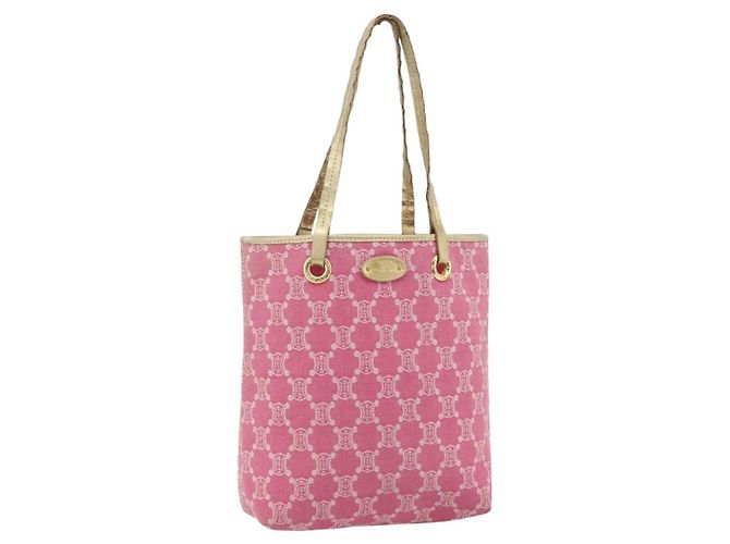 Céline Bolsa tote em lona Macadam CELINE Paris em denim rosa e dourado Auth 177444A
