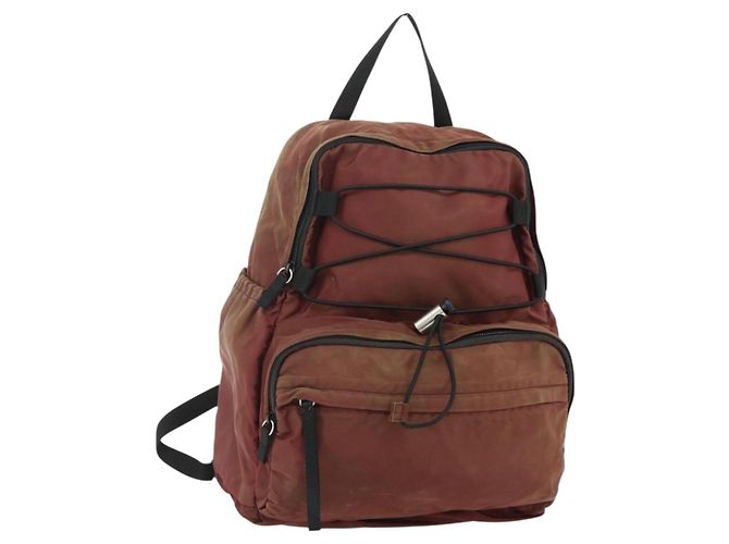 PRADA Backpack Nylon Red Silver Auth 176229 Silvery