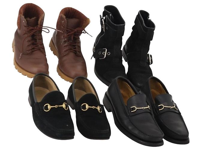 Chaussures GUCCI en cuir 4 pièces Noir Marron Auth 174779