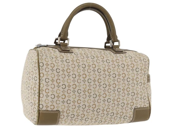 Céline Borsa Boston Mini in tela Macadam Celine Khaki Argento Auth ep14462 Cachi